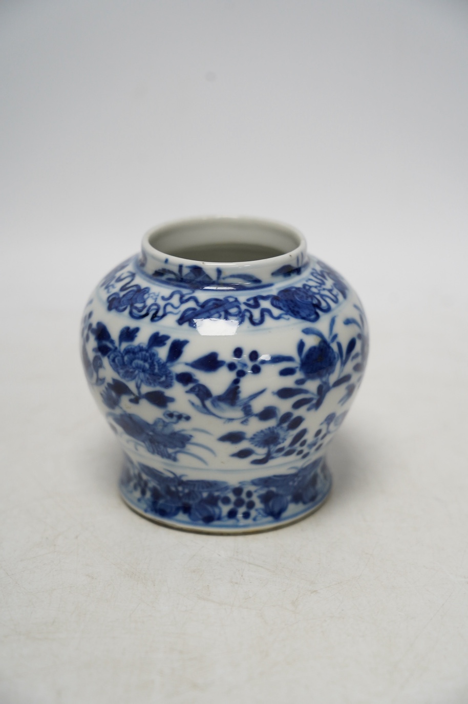 A Chinese bulbous jar, Kangxi mark but later, 9cm. Condition - good